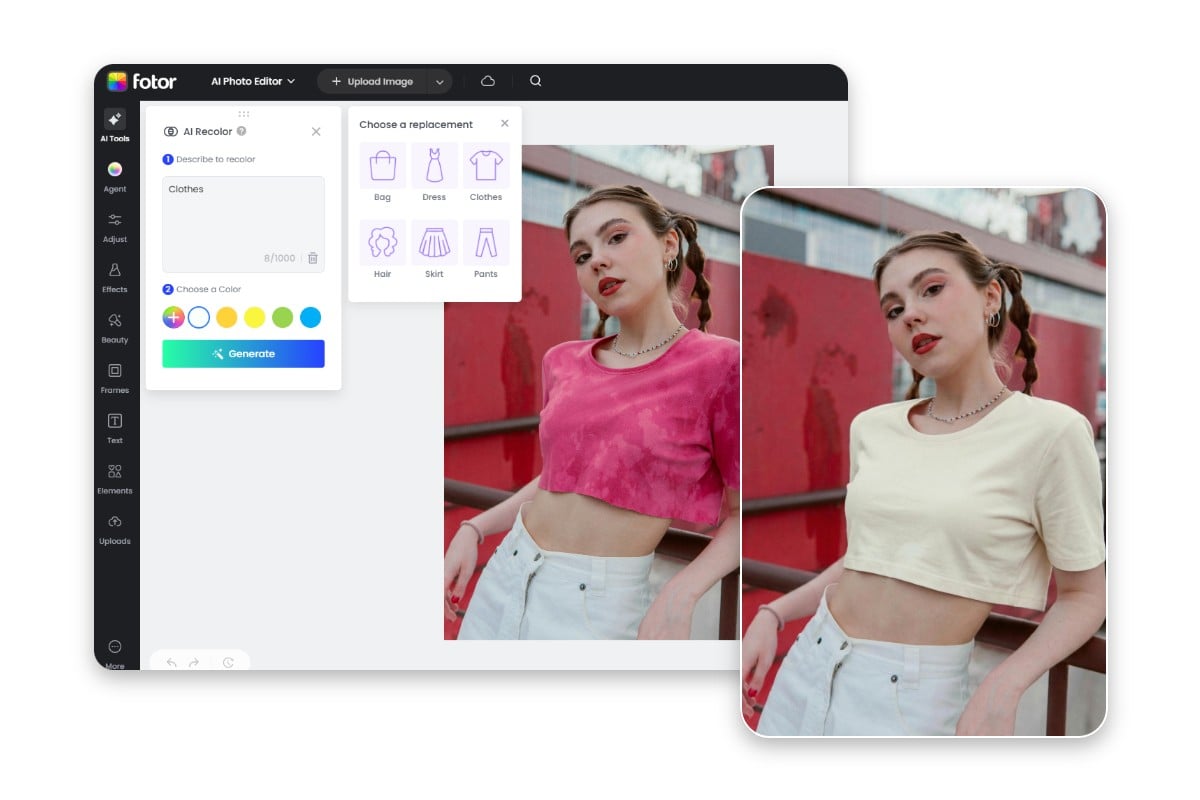 Sceenshot showing how to use Fotor image color changer