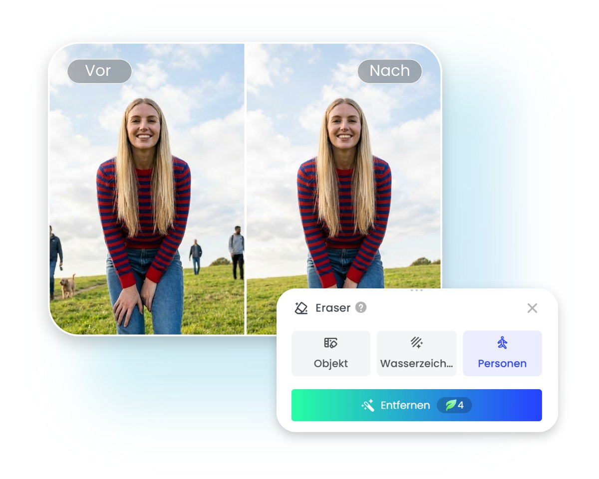 Schritt 2 Fotor KI erkennt automatisch das Hauptsubjekt im Bild und entfernt die restlichen Menschen schnell