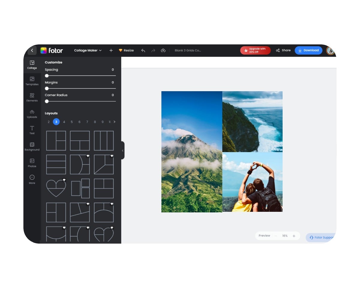 Screenshot showing how to use Fotor photo stitcher