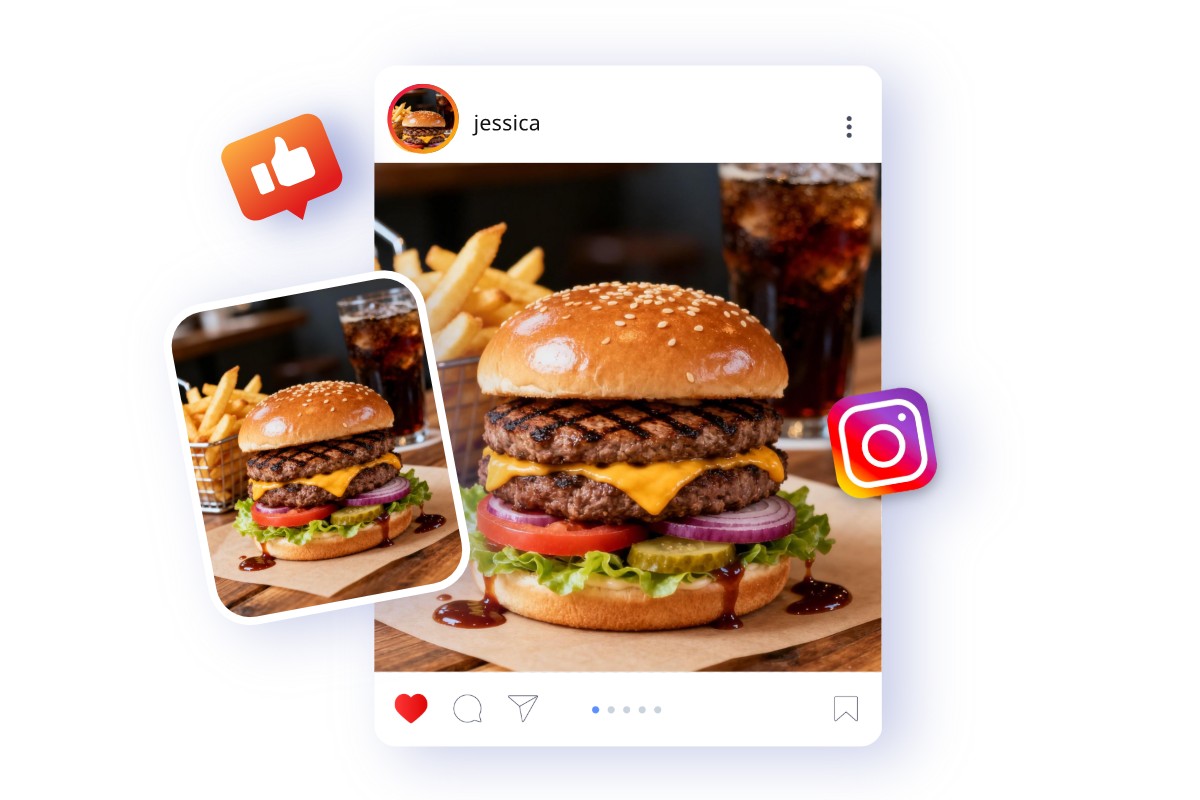 Share AI food photos in the social media platform