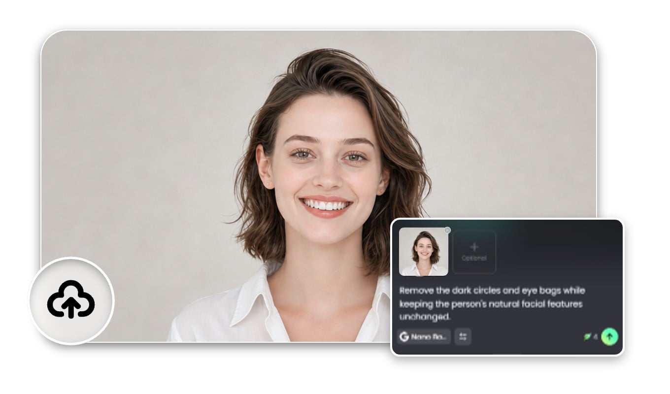 Step one upload a short haired woman portrait to the dark circles remover