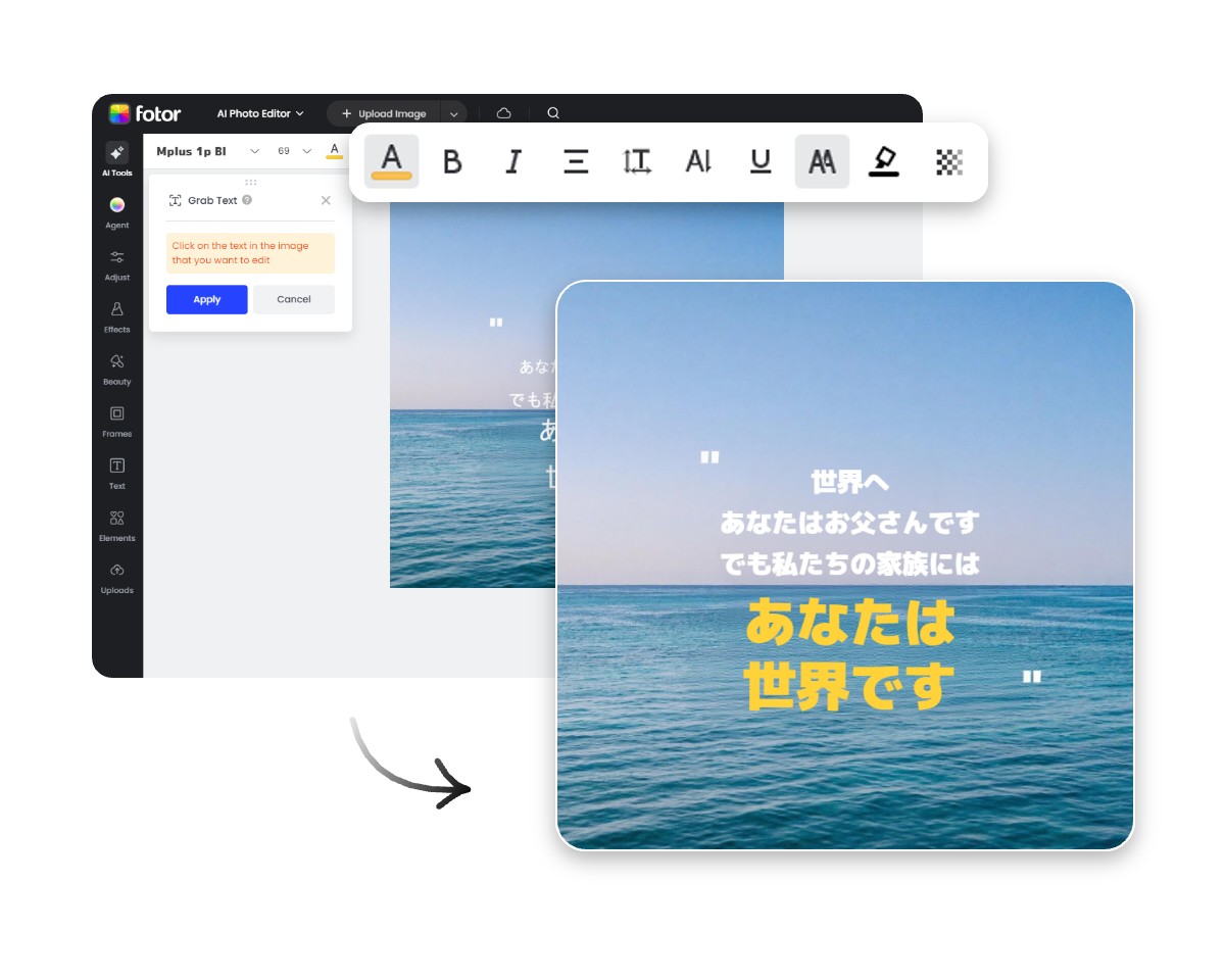 Step three adjust text color and font in Fotor
