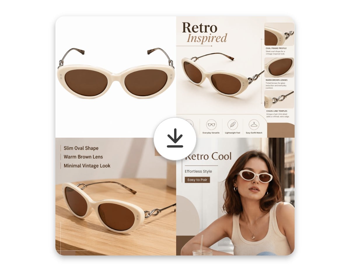 Step three generate four Amazon product images for the sunglasses with Fotor free Amazon listing product image generator