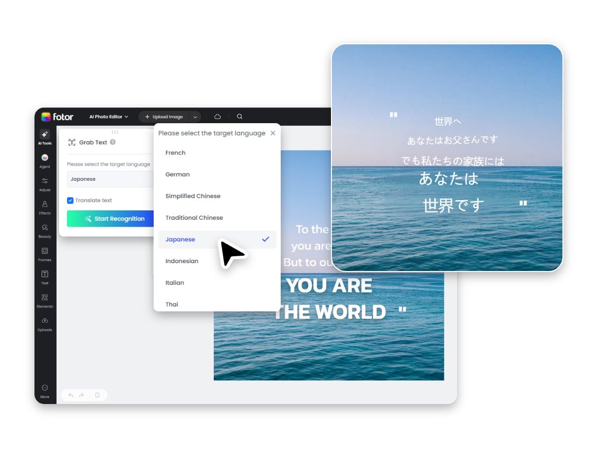 Krok drugi: wybierz język docelowy i przetłumacz obrazek na język japoński