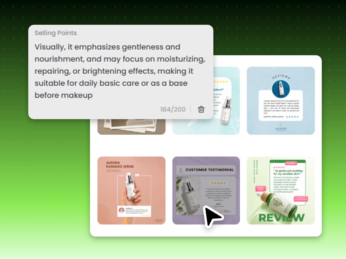 Step two enter product selling points and select a product review template