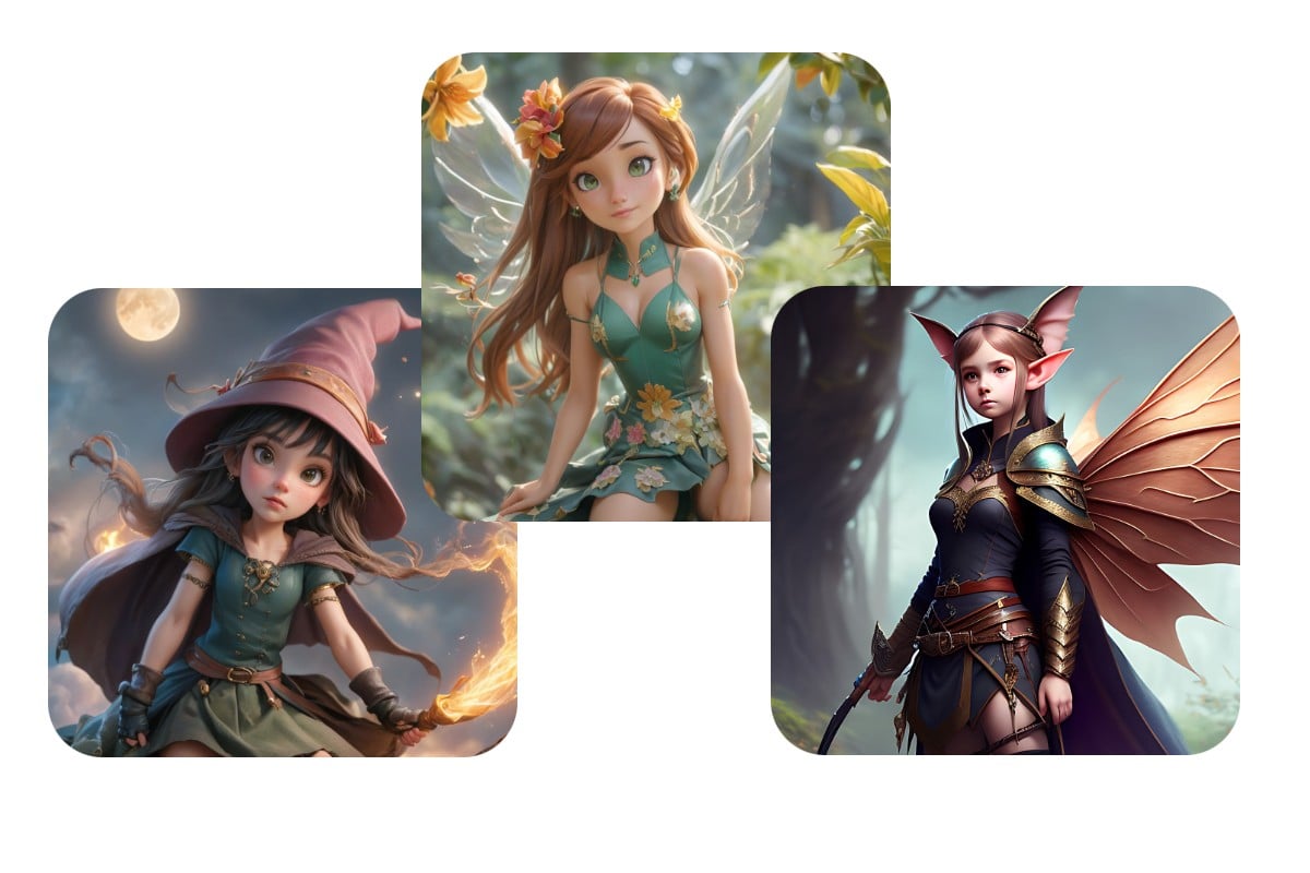 Three game sprite characters generated in Fotor ai game generator