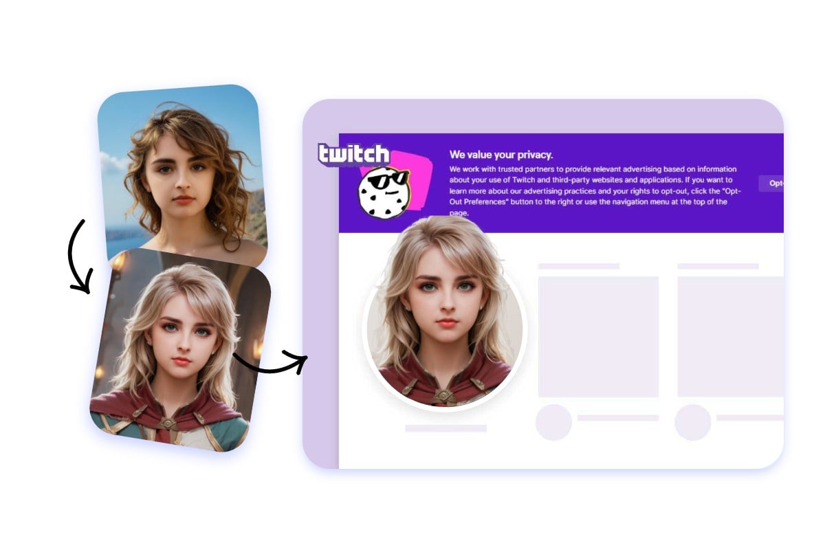 Turn a female selfie into a creative avatar for twitch and other game platforms in fotor