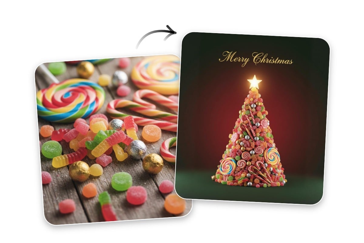 ソフトキャンディの写真をクリスマスツリーに変換