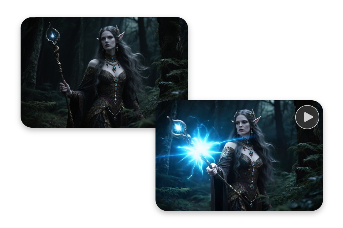 Turn a static picture of an elf holding a wand into a video