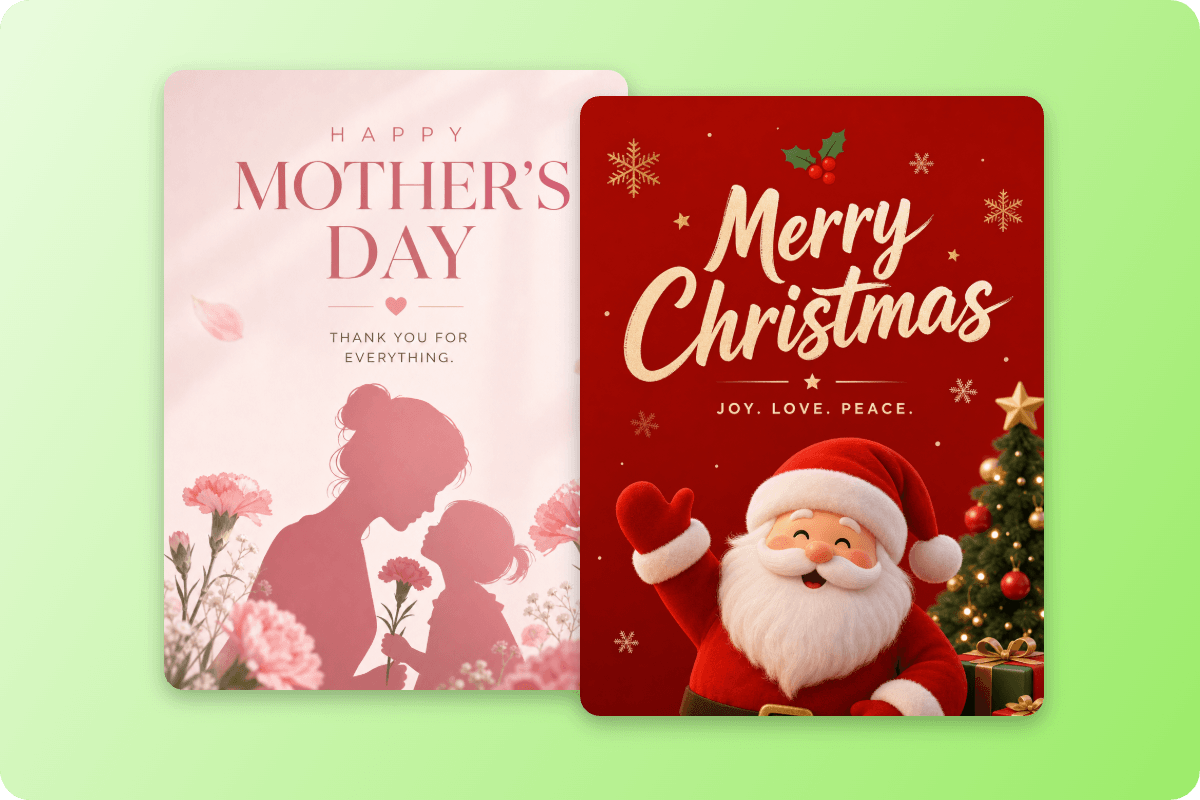 Two holliday posters made by Fotor free AI poster generator