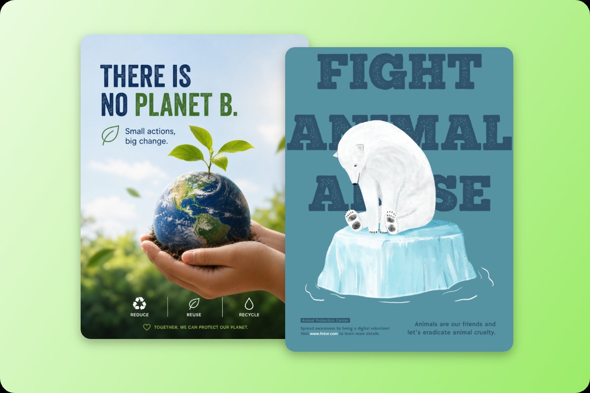 Two public posters generated by Fotor free AI poster generator
