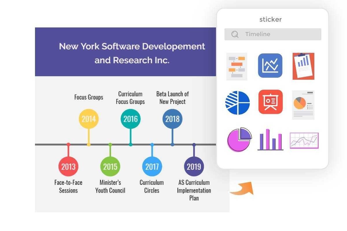 Una enorme colección de iconos imágenes prediseñadas y diagramas de la línea del tiempo