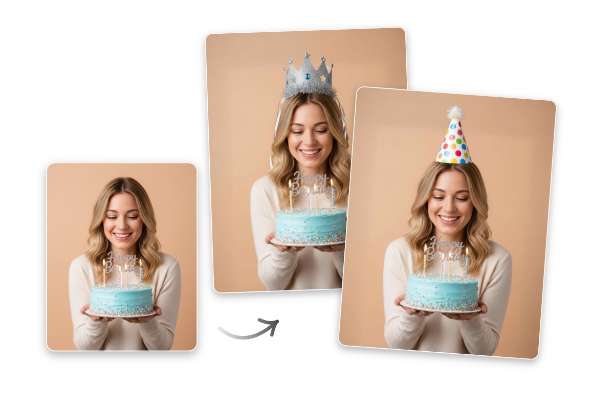 Use Fotor AI image generator to add realistic birthday hat to photo