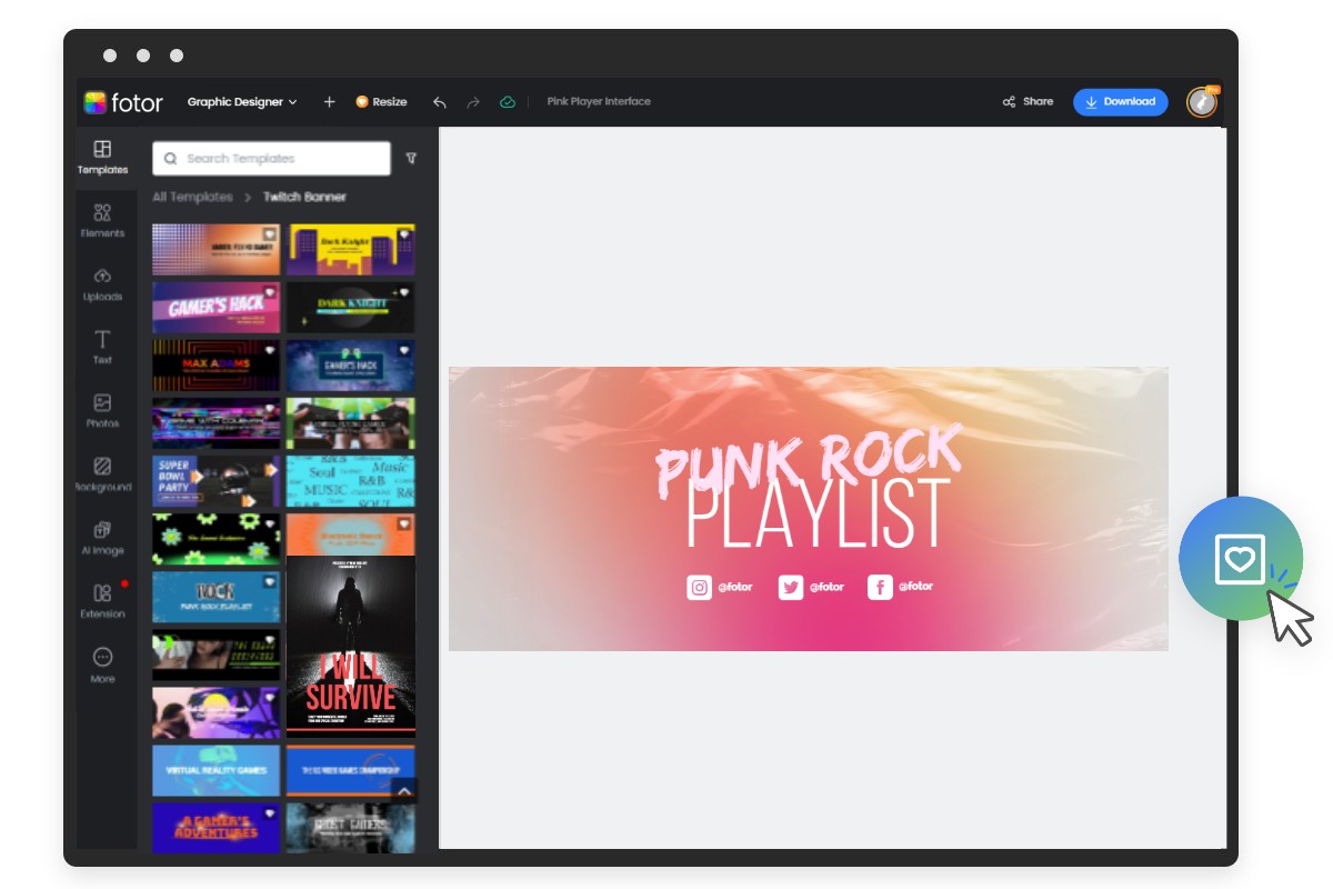 Use Fotor Twitch background banner maker to edit a gradient pink banner template