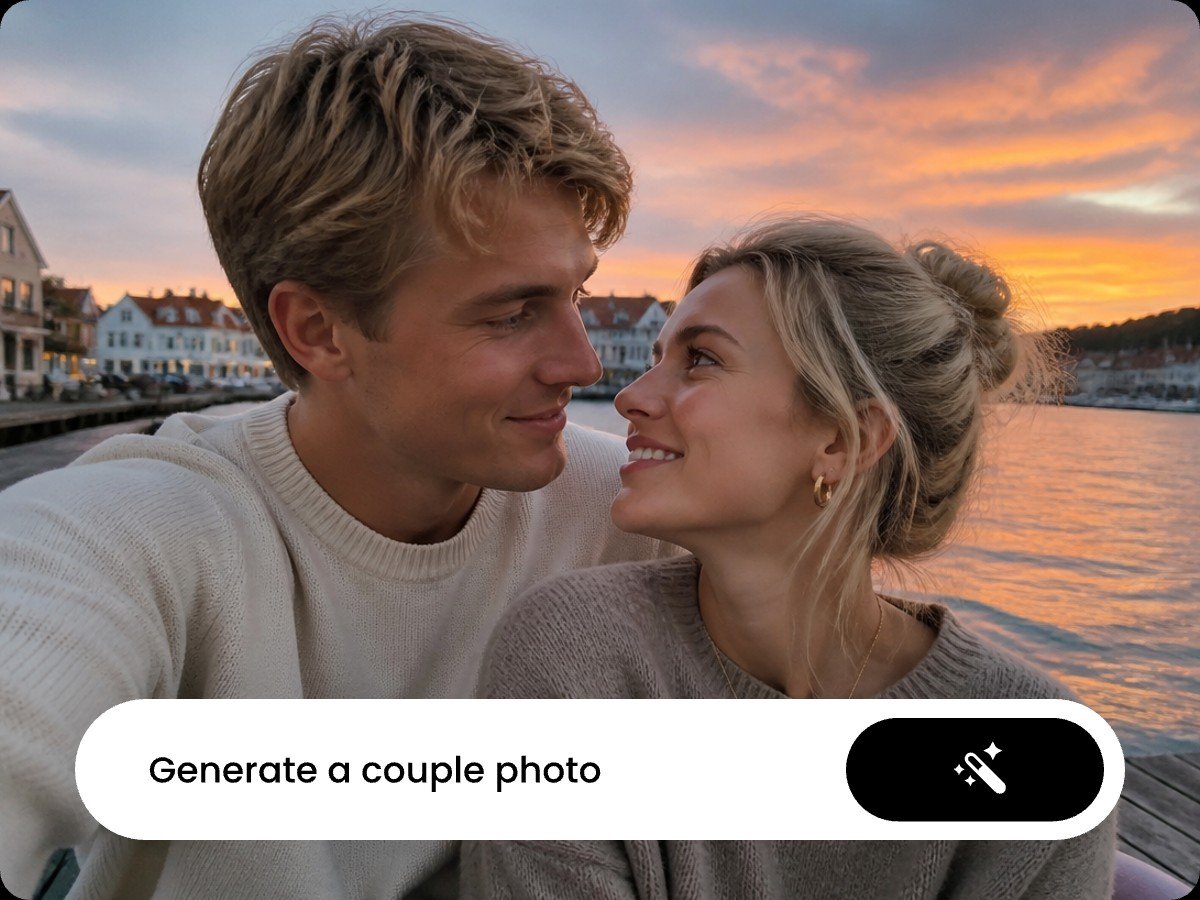 Use Fotor ai couple photo maker to generate a realistic couple image from simple text