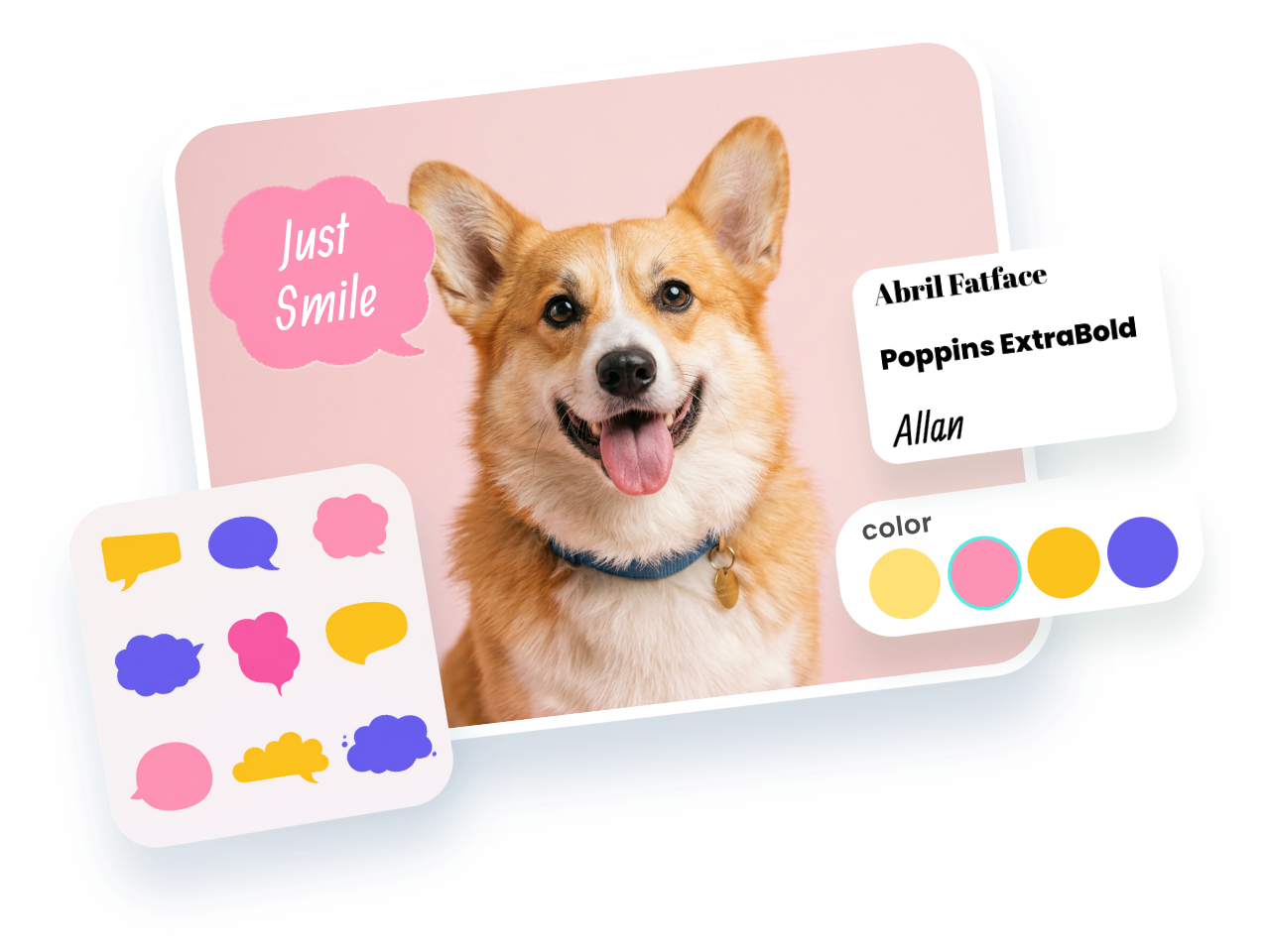 Use Fotor to add a pink text bubble to a dog image