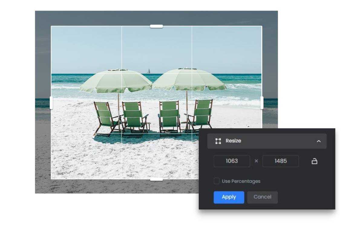 Sử dụng trình sửa đổi hình họa của Fotor để thay thế thay đổi độ dài rộng hình họa kho bãi biển