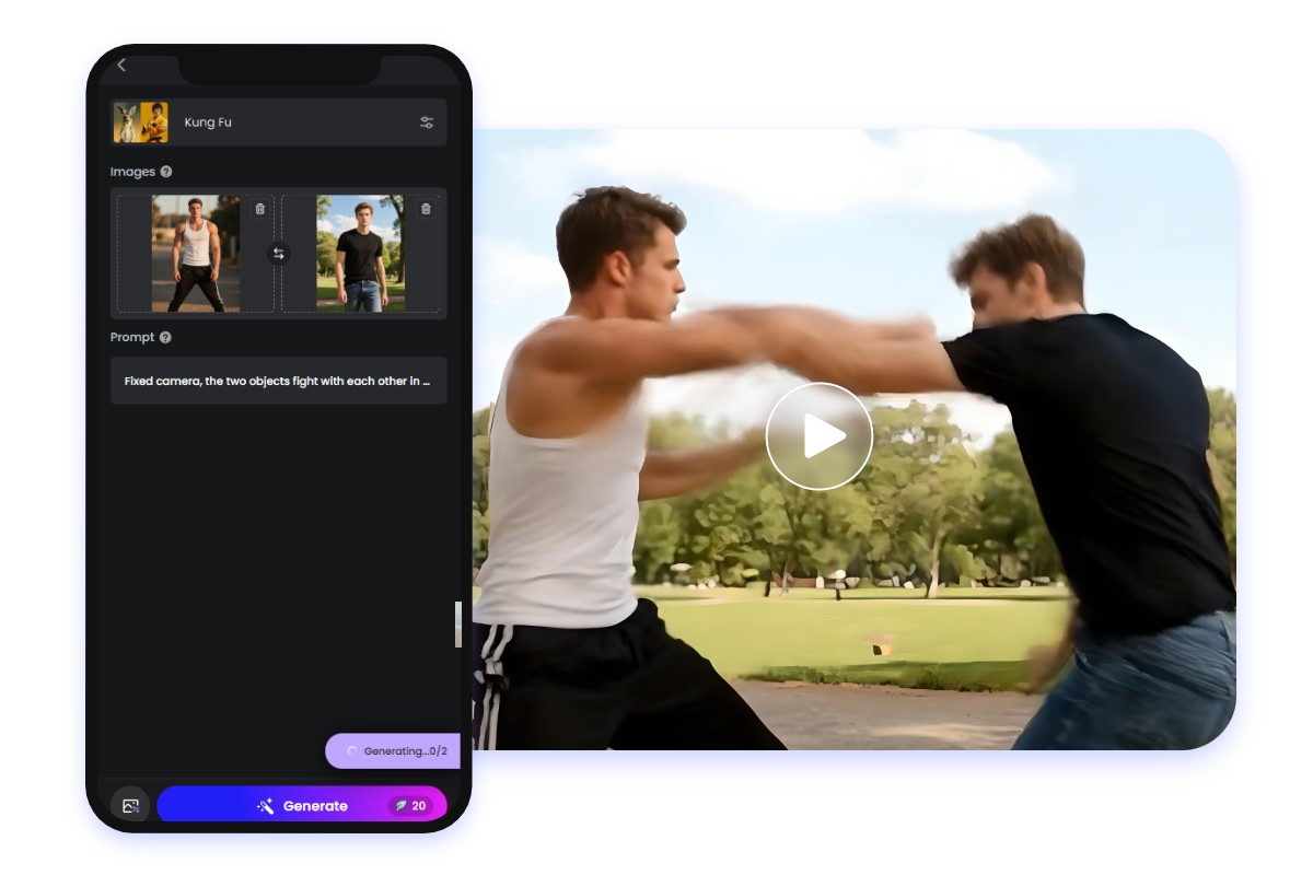 Use fotor ai fight generator app to make two men fight