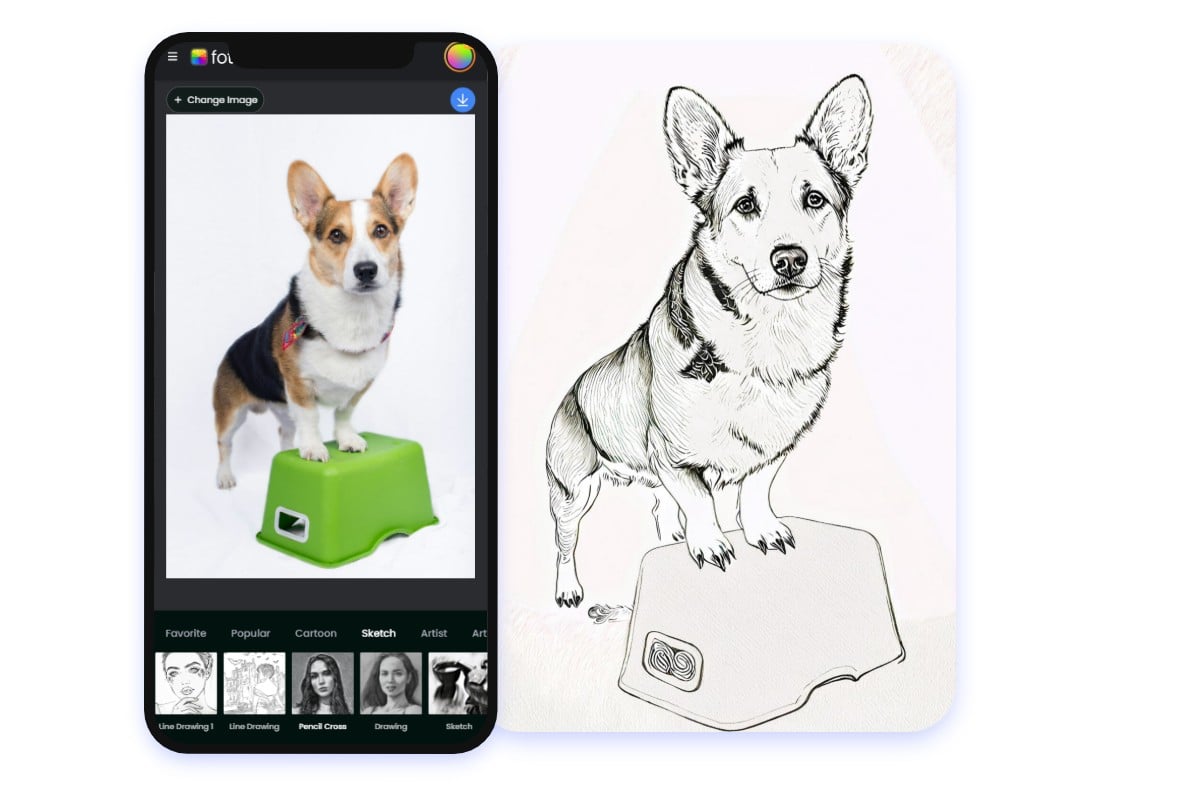 Photo to Coloring Page Turn Pictures - Use Fotors Mobile App To Turn A Picture Of A Corgi Stepping On A Green Pot Into A Coloring Page