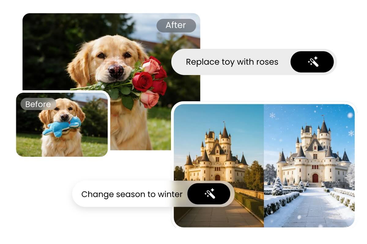 Use text prompt to change object and environment in photos using Fotor free online AI photo editor
