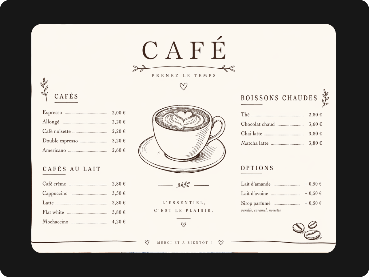 Utilisation dun logiciel en ligne pour la création dun menu de restaurant moderne
