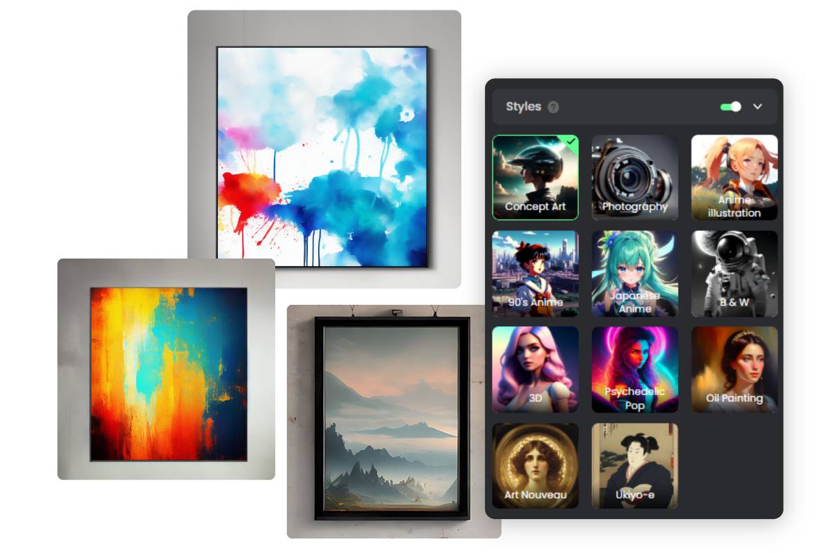 Various stylish wall art made by Fotor wall art generator