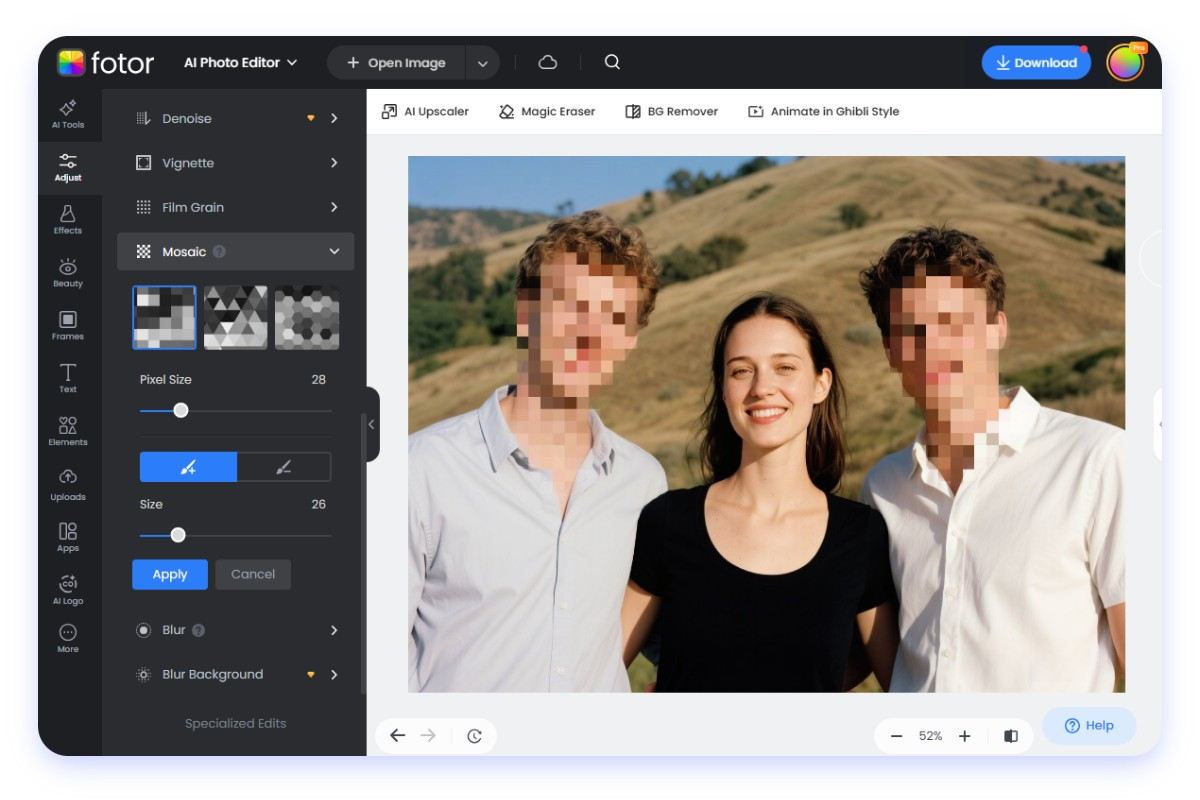 Wie kann man Gesichter mit Fotor verpixeln