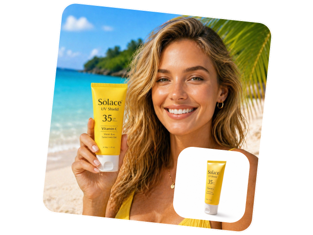 A banner image about using fotor ai product image generator to create a virtual model for a sunscreen product image