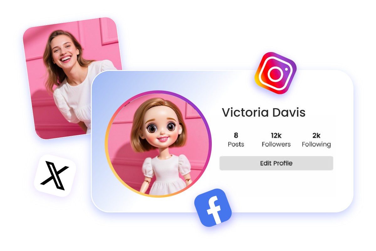 A beautuful woman makes a stylish doll avatar from her sefile