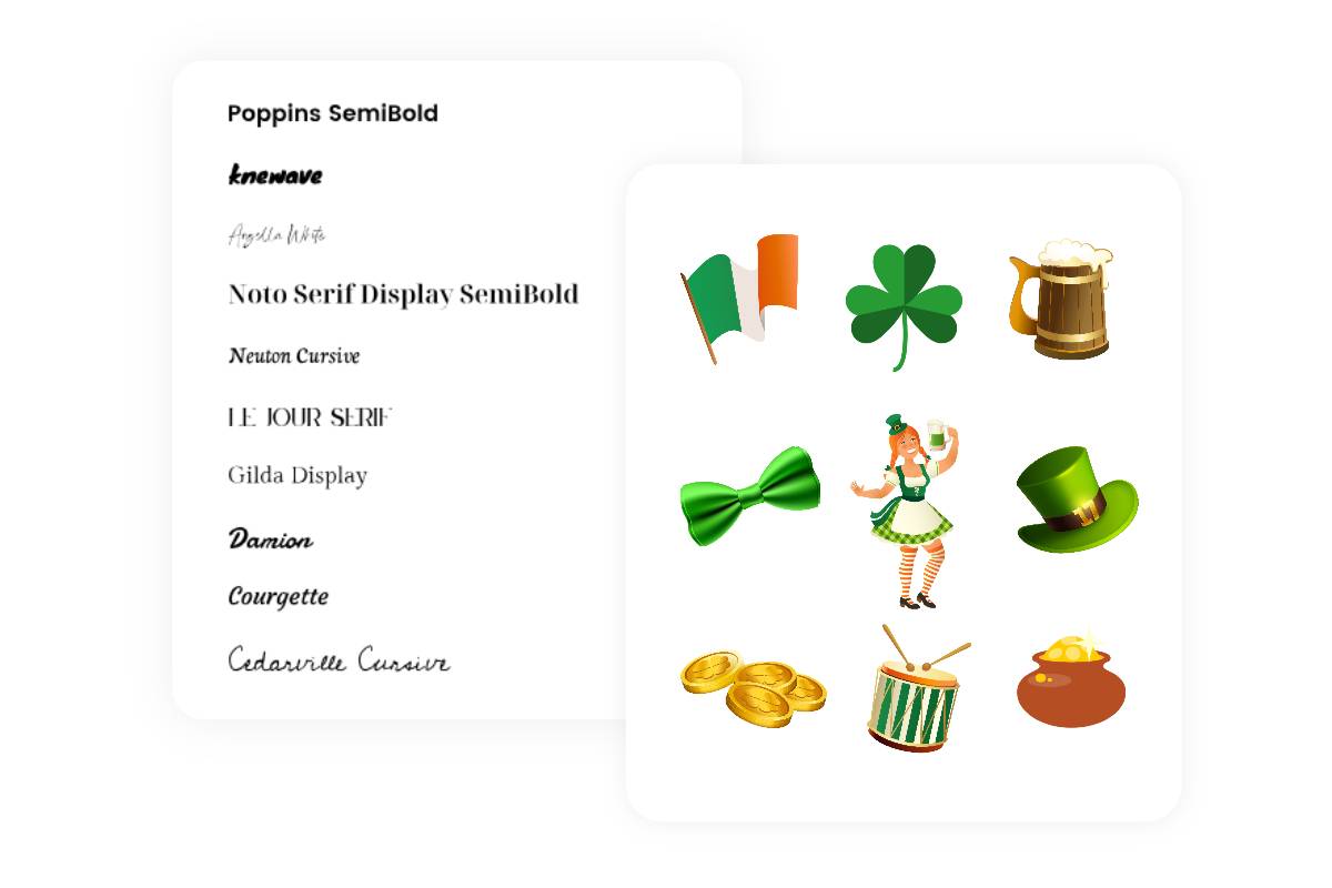 A collection of fonts and st patricks day stickers