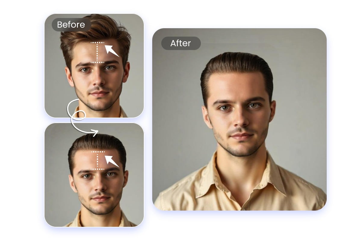 写真編集で髪の量と生え際を調整