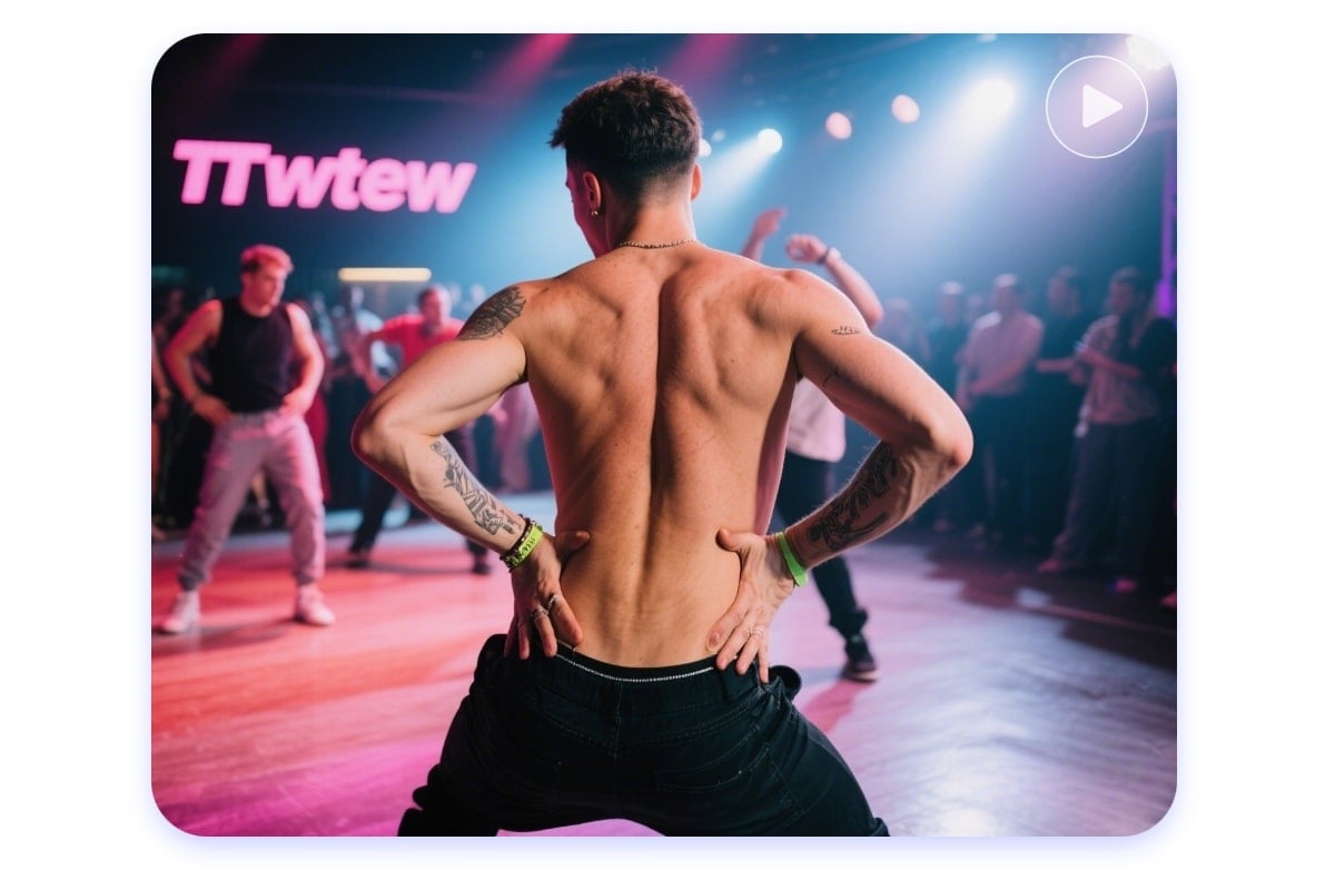 Un homme musclé et torse nu exécute une danse twerk