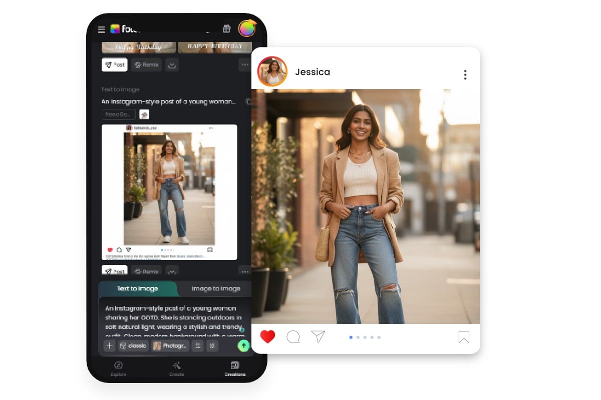A picture of an AI Instagram post generator App creating an Instagram post