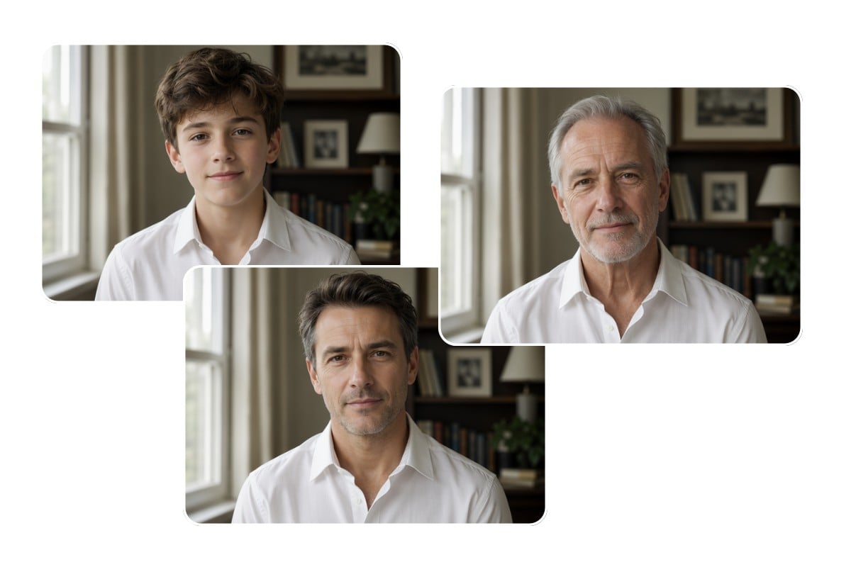 A picture showing a man in his child middle age and elderly phase