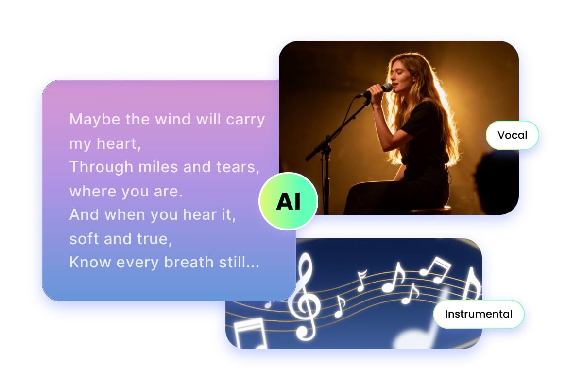 A picture that shows fotor lyrics to song ai can transform lyrics into a full track