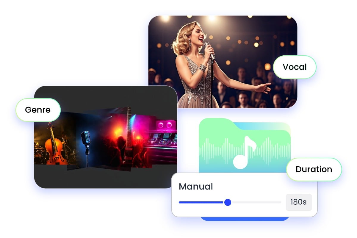 A picture that shows fotor lyrics to song ai lets you customize vocals and genres and durations