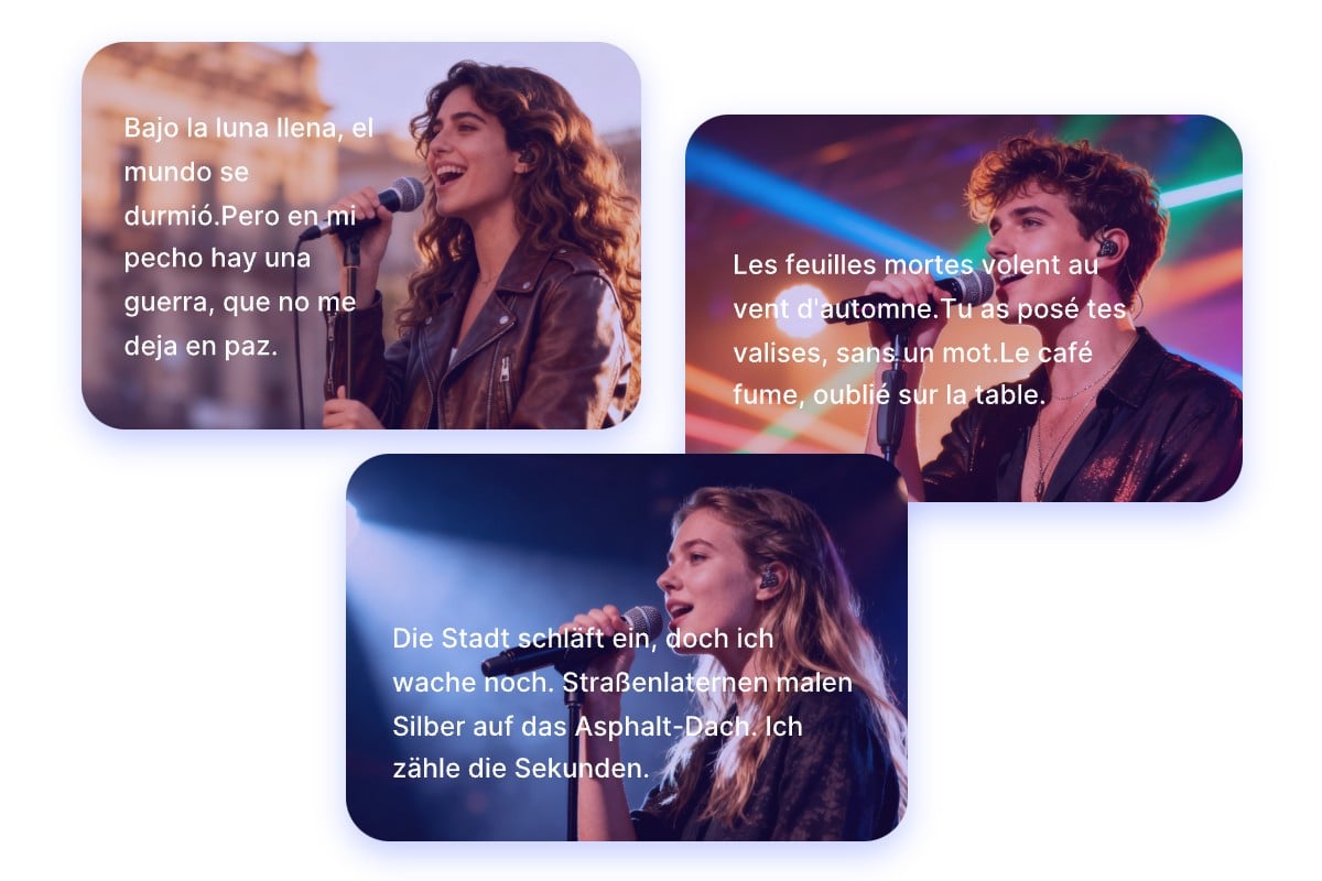 A picture that shows lyrics in three different languages