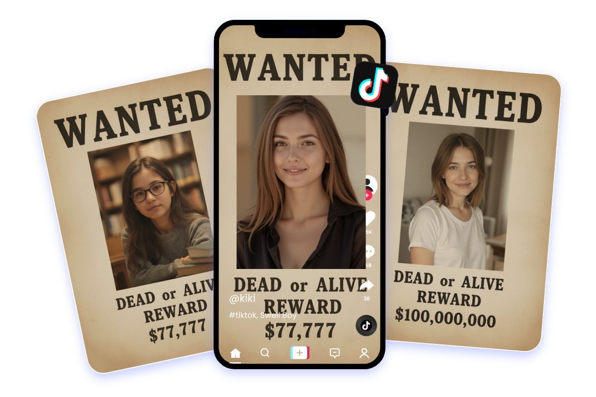 Une image montrant la tendance virale des avis de recherche IA sur TikTok