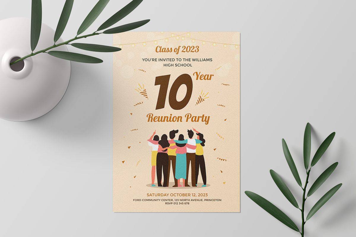 Una plantilla de invitación a una fiesta de reunión en el creador de invitaciones de graduación de fotor