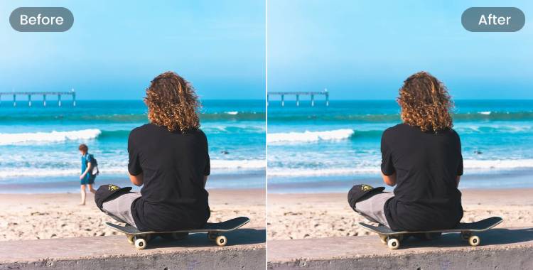 海浜の写真をFotorの消しゴムマジックツールで画像に入る人影を消しました