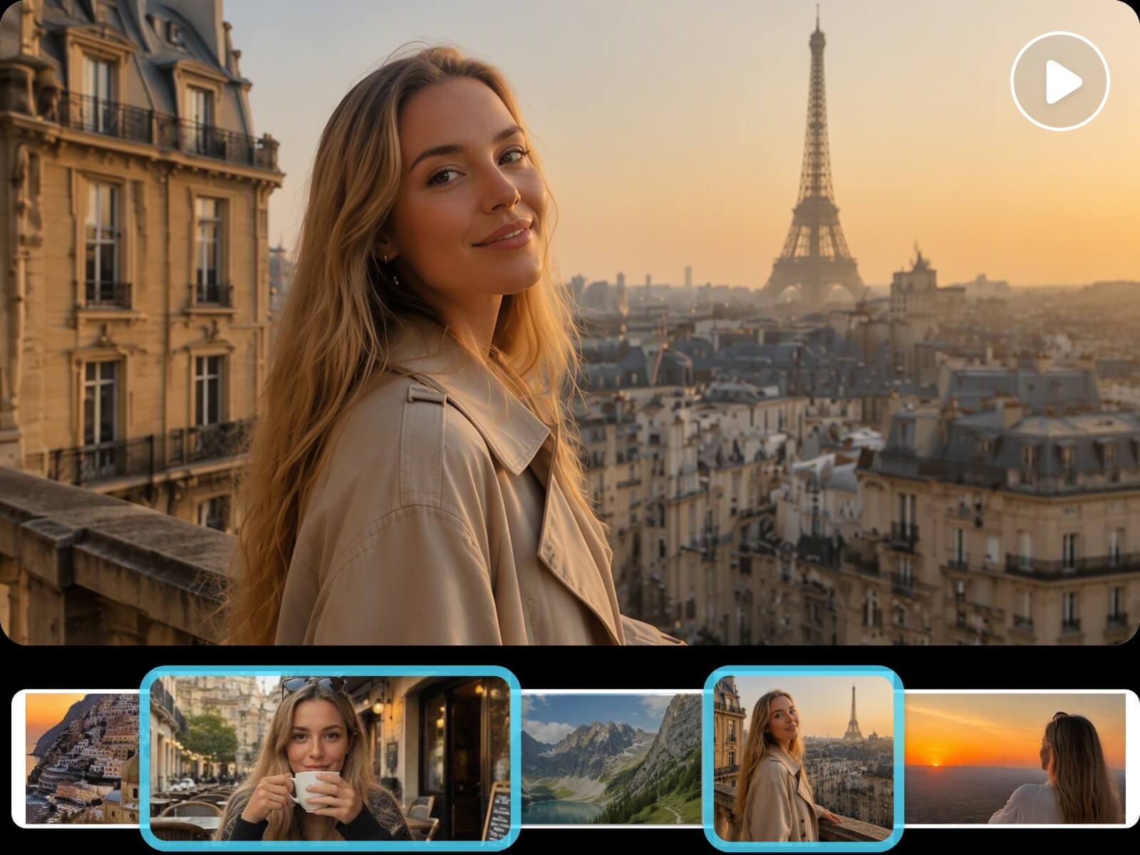 A woman travel video intelligently edited into a youtube short with ai