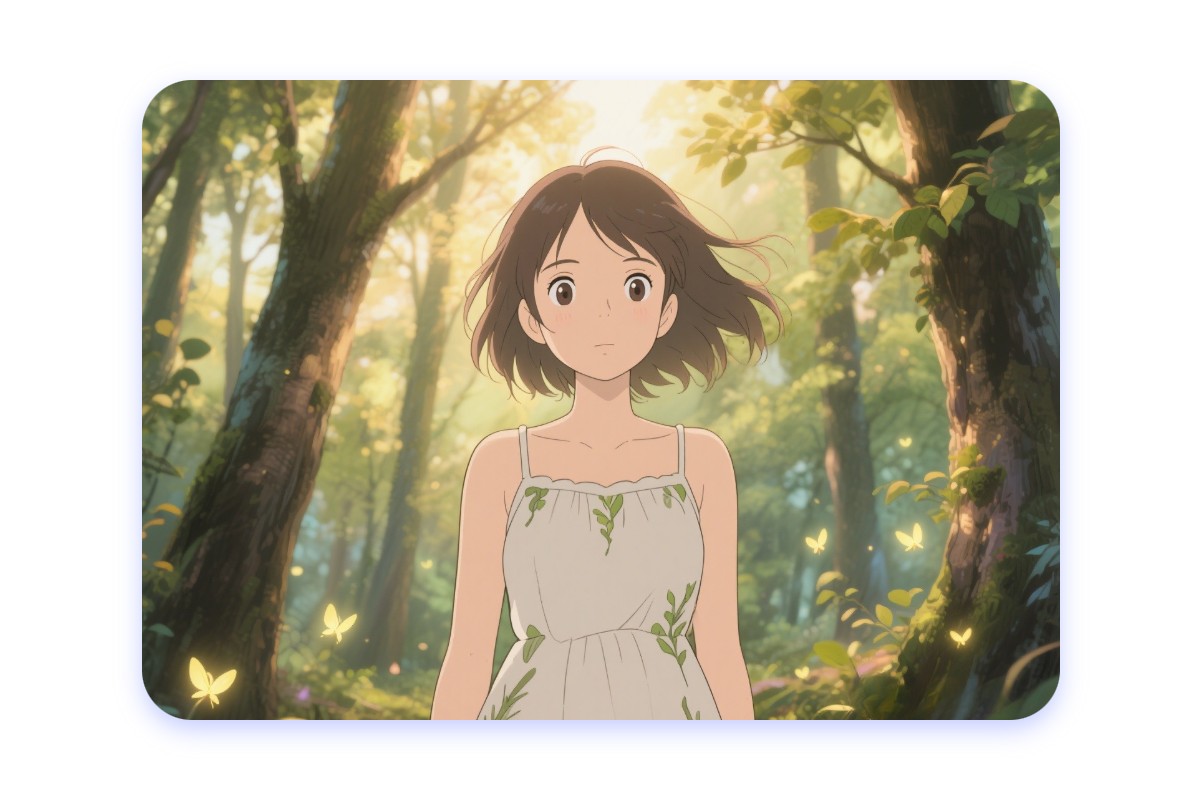 A young short hair girl wearing green dress in anime style