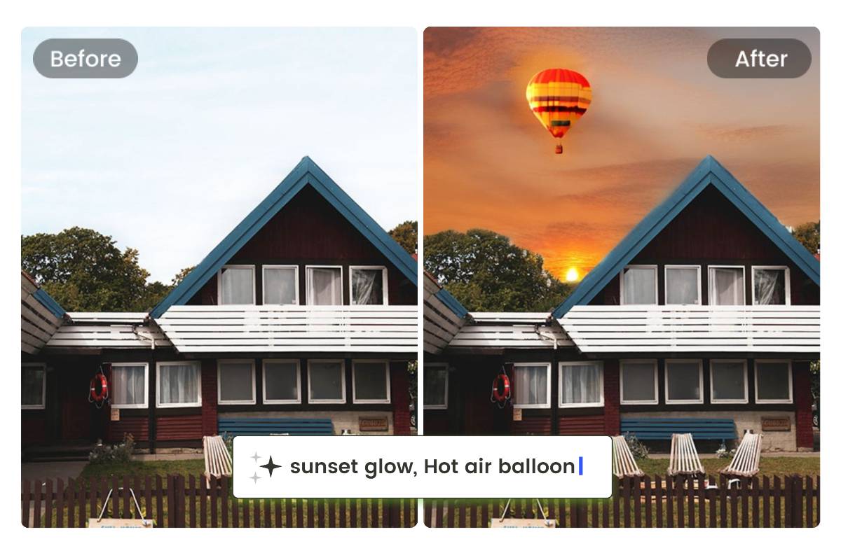 Add a hot balloon to the original image by entering the text prompt
