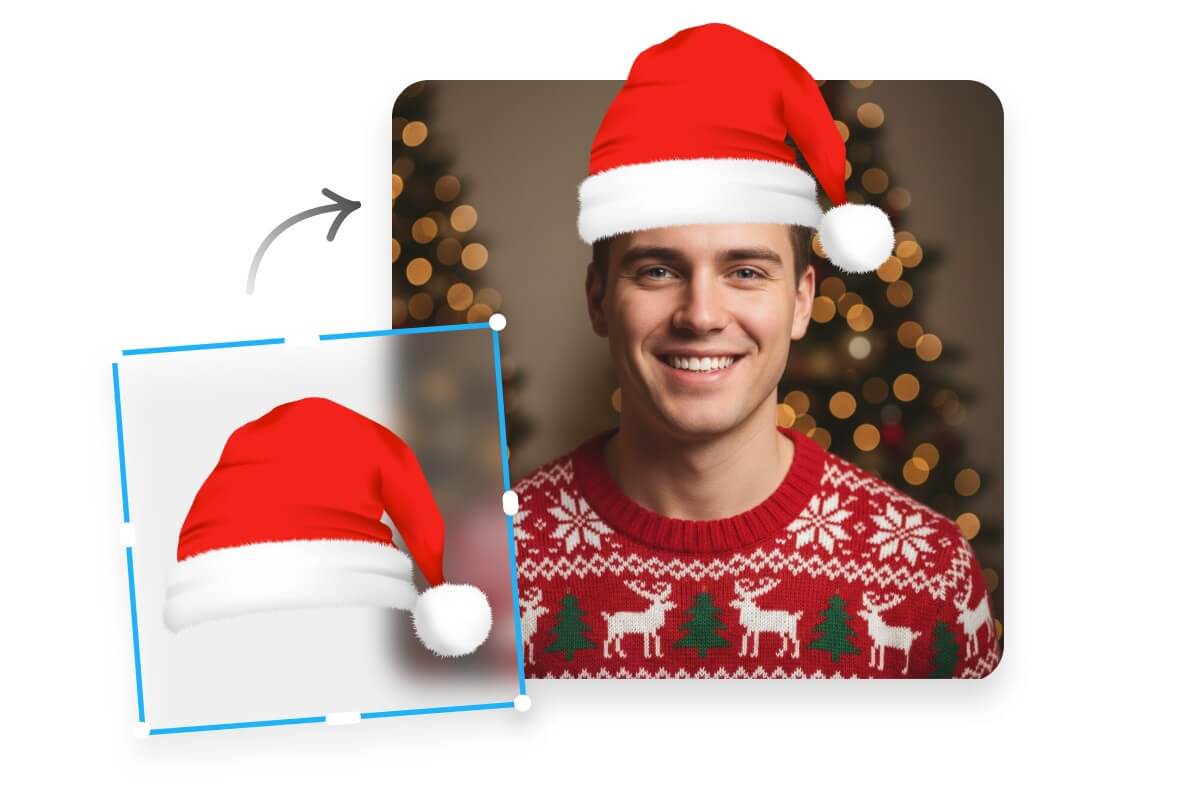 Add a santa hat to a mans christmas profile picture
