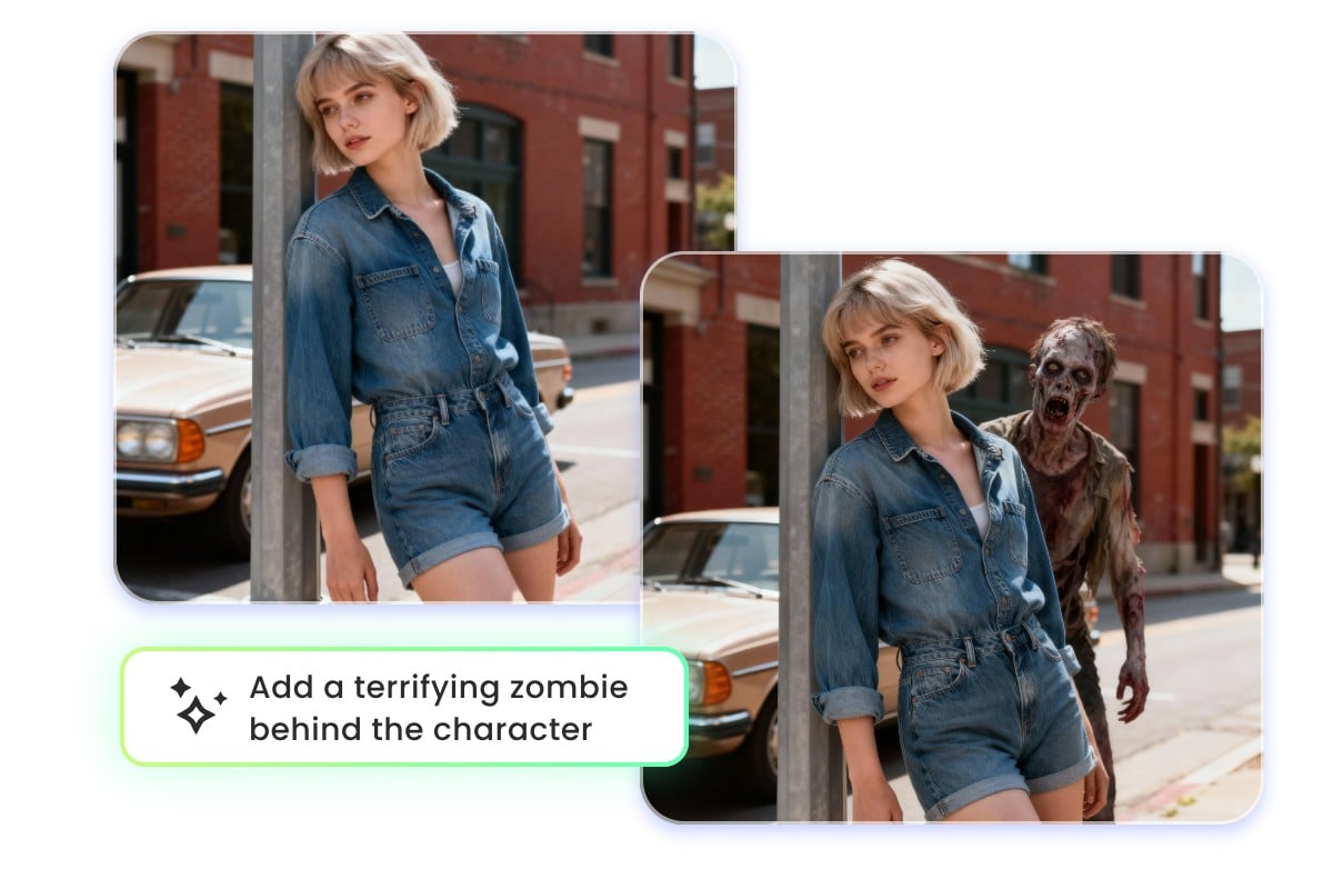 幽霊合成女性の後ろに恐ろしいゾンビを追加