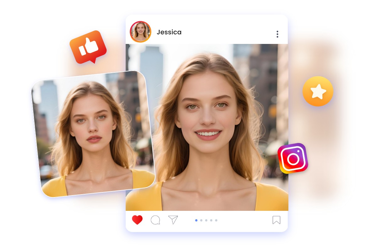 Add a smile to a photo of a beautiful girl and share it on social media