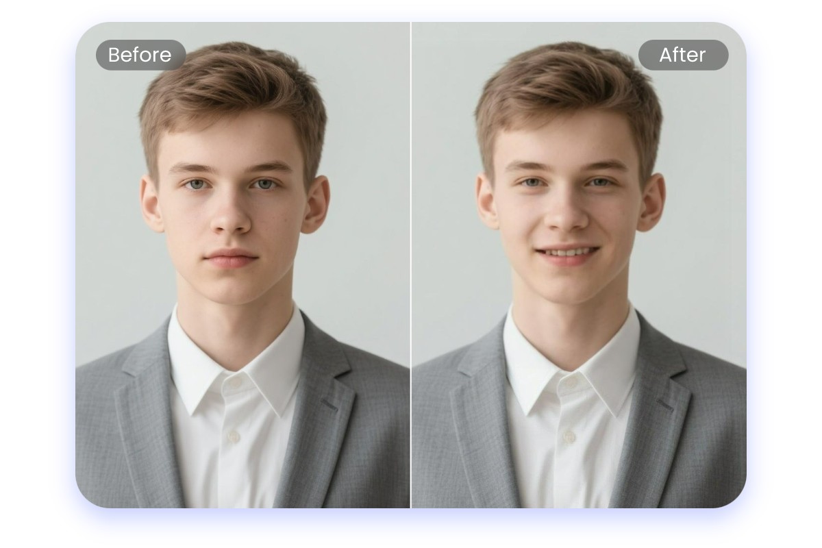 Add a smile to a professional photo of a man