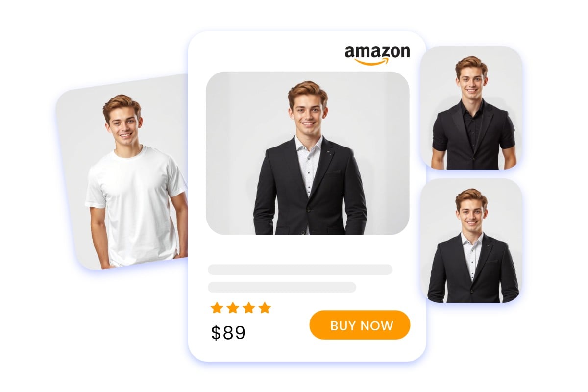 Add a suit to a male model wearing a white shirt and use it for e commerce product display