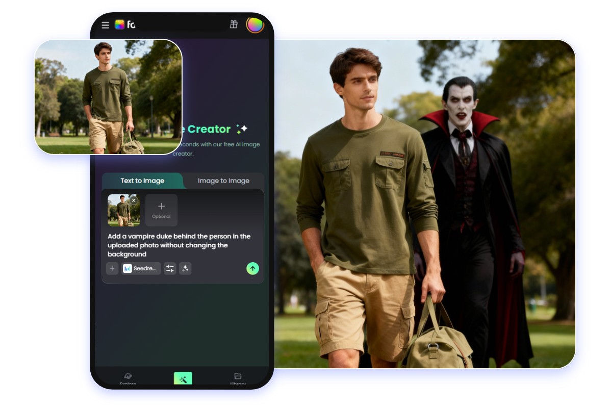 心霊写真アプリ無料スマホで男性の後ろに吸血鬼を追加