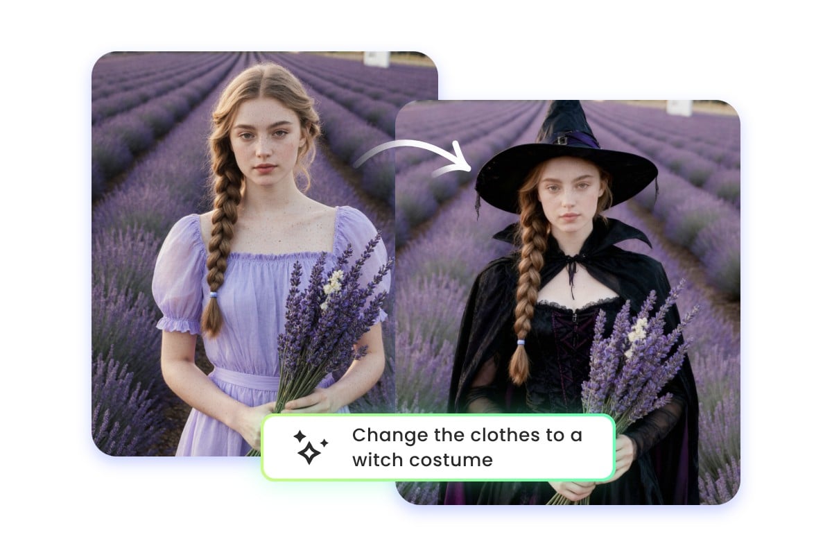 Ajouter un costume de sorcière à une photo de fille via un prompt